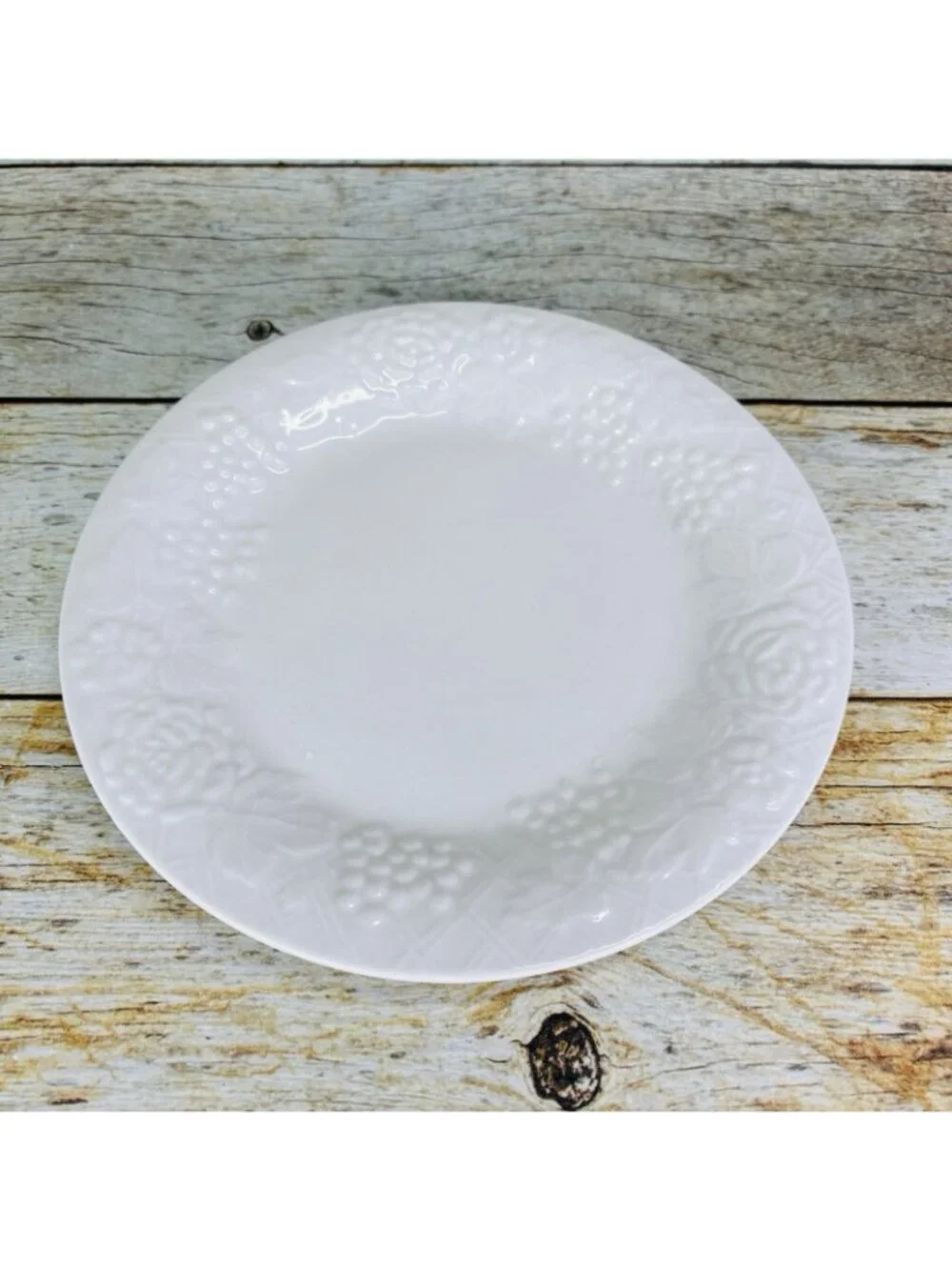 Gibson FOUR SEASONS White Embossed Fruit Floral Trellis Rim Salad Plates Set 4